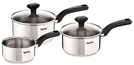 Tefal C973S344 Comfort Max Stainless Steel Saucepan Set, 3 Pieces - Silver