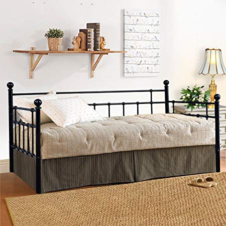 HOMERECOMMEND Metal Daybed Frame Twin Steel Slats Platform Base Box Spring Replacement Children Bed Sofa for Living Room Guest Room Black … (Black, Twin)