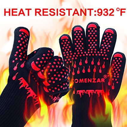 Grill Beast BBQ Cooking Gloves Heat Resistant Kevlar Silicone Insulated Protection good for Barbecue（BBQ),100% Cotton Lining, Stripes for Ultimate Grip, Versatile for Kitchen-Comenzar