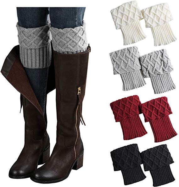 FAYBOX Short Women Crochet Boot Cuffs Winter Cable Knit Leg Warmers