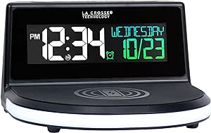 La Crosse Technology 617-148V2 Qi-Certified Wireless Charging Alarm Clock with Glowing Light Base