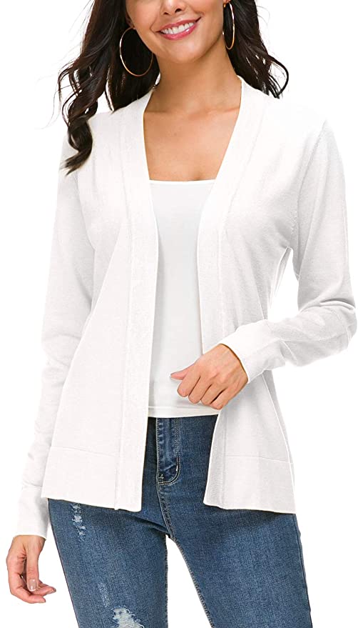 Urban CoCo Women's Long Sleeve Open Front Knit Cardigan Sweater (L, White)