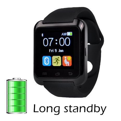 5ive Bluetooth 4.0 Smart Wrist Wrap Multi-functional Watch Cell Phone Mate for Android Smartphone SamsungS2/S3/S4/S5/S6, Note 2/Note 3/Note 4/Nexus 6/HTC Part Function for iPhone (Black Button Strap)