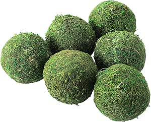 6Pack Decorative Faux Dried Moss Balls- 3" Artificial Green Plant Mossy Globes Handmade Sphere Moss Gift for Home Dough Bowl Vase Chinoiserie Decors Party Wedding Display