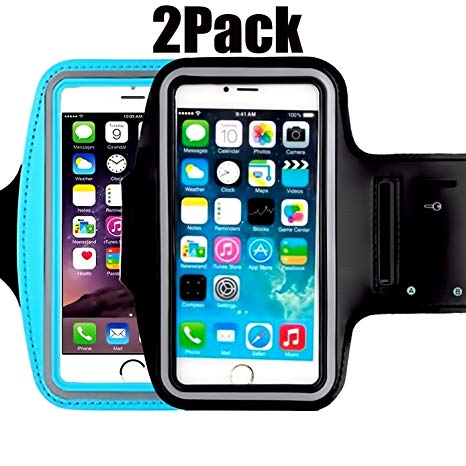 [2pack]Armband For iPhone X 8 7 6 6S Plus, LG G6, Galaxy s9 s8 s7 s6 Edge, Note 8 5 [Water Resistant] CaseHQ Sports Exercise Running fitness exercise gym Pouch reflective with Key Holder (black blue)