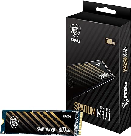 MSI SPATIUM M390 SSD 500GB - PCIe 3.0 NVMe M.2 Internal Solid State Drive, 3300MB/s Read & 2300MB/s Write, 3D NAND, Built-in Data Security, Center - 5 Year Warranty (200 TBW)