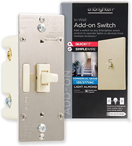 Enbrighten Almond Add QuickFit and SimpleWire, Z-Wave/Zigbee Smart Lighting Controls, Works with Alexa, Google Assistant, NOT A STANDALONE Switch, Toggle, 12732