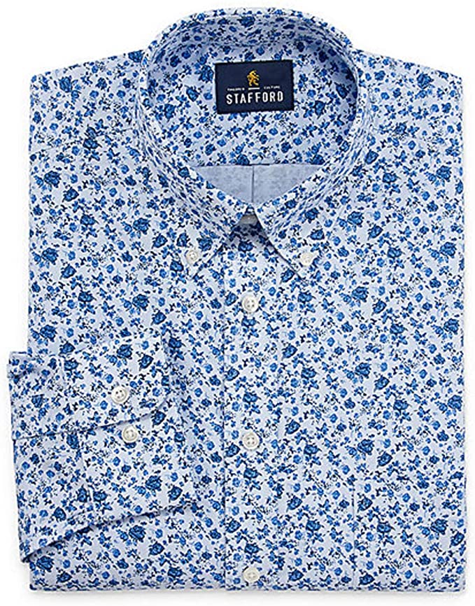 Stafford Regular Travel Oxford Mens Button Down Collar Long Sleeve Wrinkle Free Stretch Dress Shirt