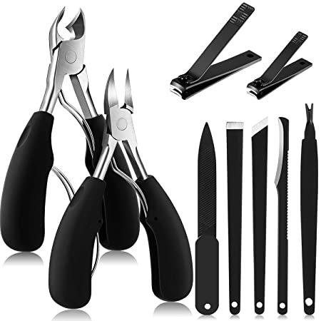 9 Pieces Ingrown Toenail Tools Kit, Toe Nail Clipper Knife Nail Nipper File Set for Ingrown Hard Thick Nail, Ingrown Toenail Cuticle Removal Clippers (Black)