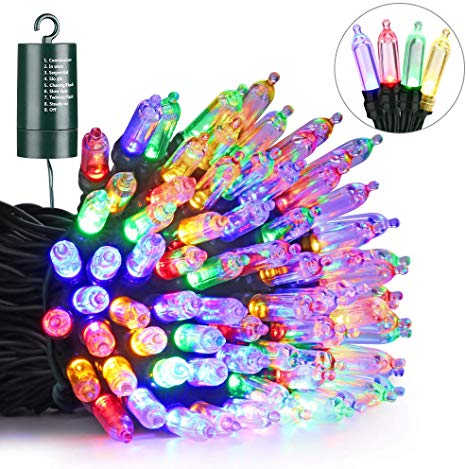 Battery LED Christmas Lights, 39ft 100 LED String Lights Waterproof with 8 Modes & Automatic Timer for Home, Patio, Lawn, Garden, Party and Holiday Decorations (Multicolor)