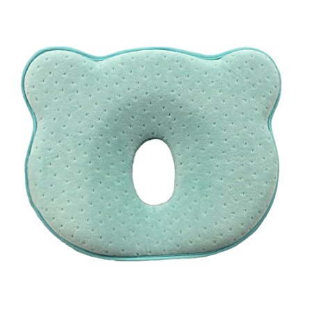 SMELOV Soft Memory Foam Baby Head Positioner Pillow,Prevent Flat Head for 0 Months- 1 Year Infant,Bear Shape,Blue