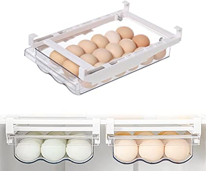 mwellewm Egg Drawer for Refrigerator, Refrigerator Organizer Bins, Hanging Egg Holder Tray Egg Storage Container for Refrigerator, Pull-Out Fridge Drawer Organizer