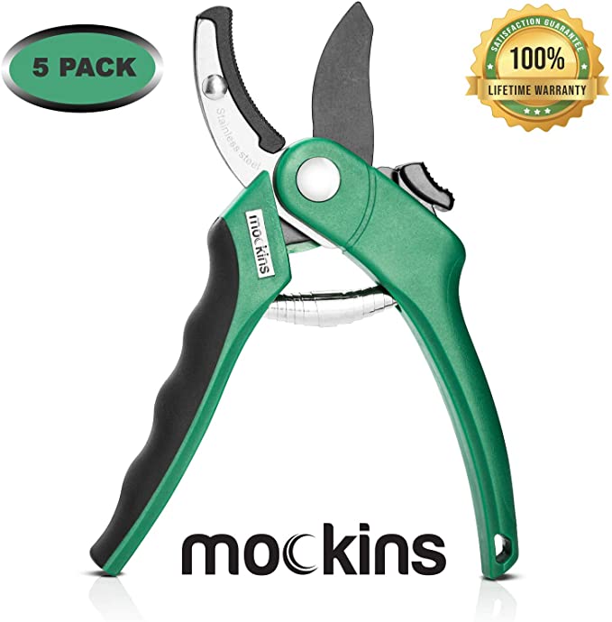 Mockins 5 Pack Professional Heavy Duty Garden Anvil Pruning Shears, Tree Trimmers Secateurs, Hand Pruner, Stainless Steel Blades | 8 mm Cutting Capacity