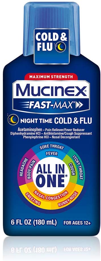 Mucinex Fast-Max Adult Nighttime Cold and Flu Liquid, 6 Ounce