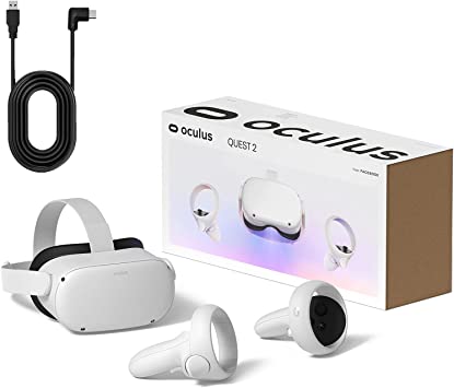 Oculus Quest 2 — 256GB Video — White Advanced All-in-One Virtual Reality Headset — 3D Cinematic Sound — for Family Holiday VR Gaming Entertainment — 16 Feet USB Type-C Link Cable