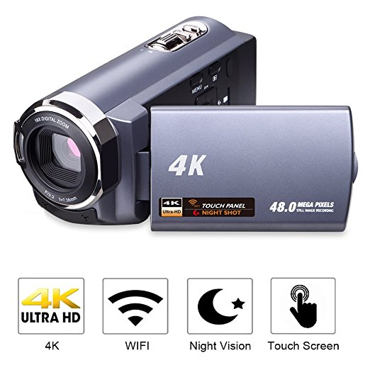 Camcorder 4K Camera Video Camera WiFi Camcorder Ultra HD 48MP Digital Camera 3.0’’ Touch Screen Night Vision Pause Function