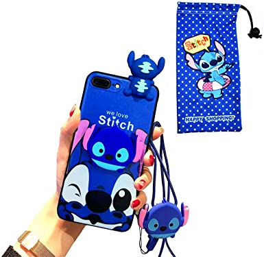 VANVENE iPhone 8 Plus/7 Plus Stitch Case 5.5" for Kids Girls, Cute 3D Cartoon Fun Animal Character Case Cover for Apple iPhone 7 Plus, iPhone 8 Plus with Holder Lanyard Doll