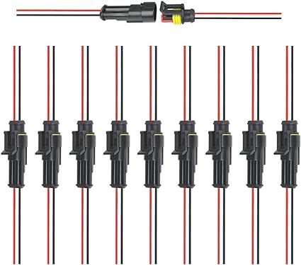 TIMESETL 2 Pin Way Car Waterproof Electrical Connectors Plug Socket Kit with Wire 18 AWG, Pack of 10