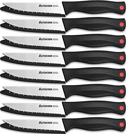 Steak Knife, Steak Knives Set of 8 with Sheath, Astercook Dishwasher Safe High Carbon Stainless Steel Steak Knife with Cover, Black