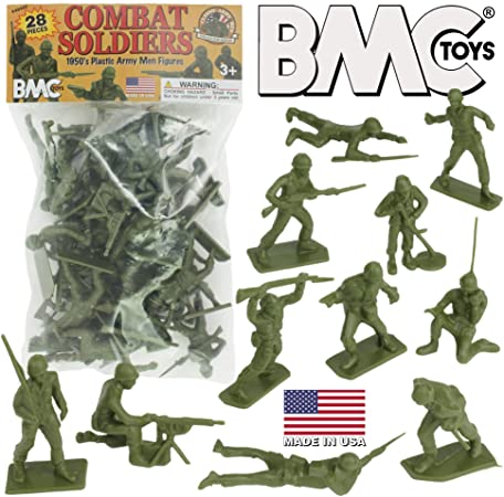 BMC Classic Green Plastic Army Men - 28pc WW2 Soldier Figures - Made in USA