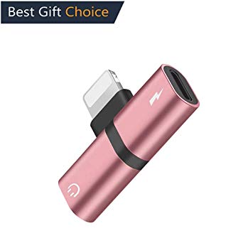 Hamdol for iPhone 7/ 7Plus/ 8/ 8Plus/ x/xr/xs max Adapter, Headphone Jack Adapter for iPhone Splitter, Car Accessories for iPhone, Audio Adapter Charge Cable 2 in 1 Dongle Headphone Adapter,Rose Gold