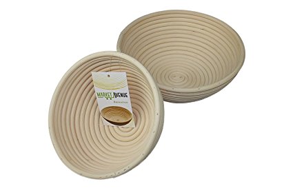 Round Banneton Bread Proofing Basket by Market Avenue | 2pc set: 8.5in and 7in Rattan Bread Baskets | Brotform for baking homemade artisan bread | Handmade Bread Proofing Bowl good for storing bread