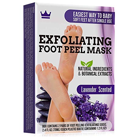 Exfoliating Foot Peel Mask - 2 Pairs of Booties for Smooth and Soft Feet - Peeling Away Rough Heels Dead Skin Cells and Calluses - Lavender Scented Natural Formula for Silky Soft Feet
