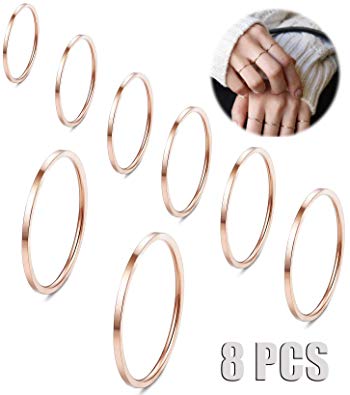 Fiasaso 8 Pcs 1mm Stainless Steel Stacking Rings Knuckle Rings Plain Rings Midi Rings Comfort Fit Size 2 to 9