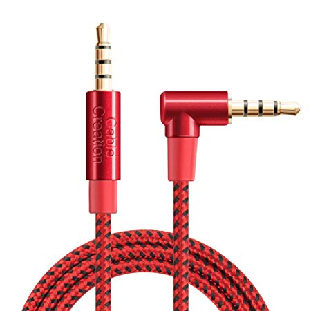 TRRS Cable,CableCreation 6FT 3.5mm Male to Male 90 Degree Audio Stereo HiFi Cable with Silver-Plating Copper Core,(Microphone Compatible),Red