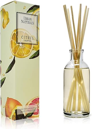 Urban Naturals White Citrus Reed Diffuser Oil Set with Reed Sticks – Lemons, Fresh Greens, Yuzu & Sage - Made in The USA