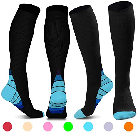 Kekilo 2 Pair Update Compression Socks (20-30mmHg) to Protect Recovery&Circulation Claf and muscle for Men&Women like Athlete,Nurse,Teacher,Cycling,Runing,Climbing,Long Time Standing (Blue, S/M)