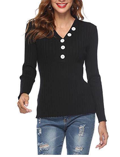 LYHNMW Womens Henley Sweater Fall Winter Button Down Pullover Knit Long Sleeve Keep Warm Blouse Shirt