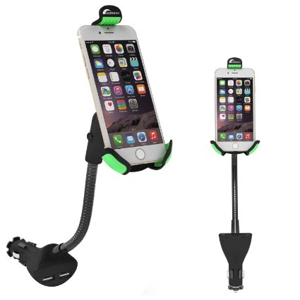MOOBOM 2-in-1 Car Charger with Adjustable Bracket Support Stand Rotating in Car Navigation Mount Holder for iPhone CellPhone Tablet Other USB Digital Devices