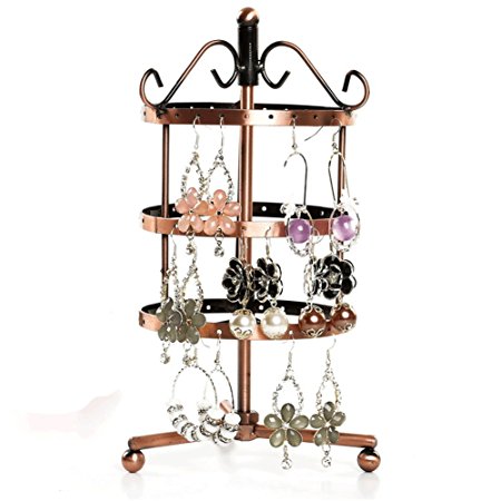 Metal Jewelry Holder, 3 Tiers Rotating Spin Earrings Holder 72 pairs Earring Organizer Jewelry Stand Display Rack by HomRing (Bronze)
