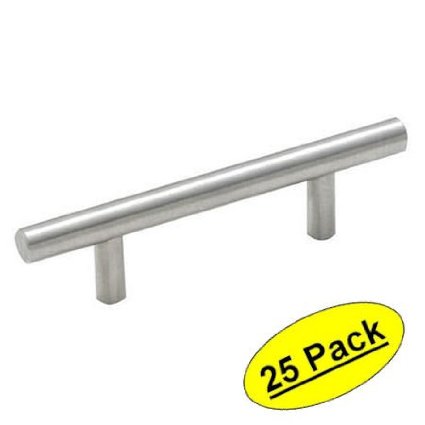 Cosmas 305-030SS True Solid Stainless Steel Construction Euro Style Cabinet Hardware Bar Handle Pull - 3" Hole Centers - 25 Pack
