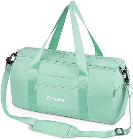 BALEINE Duffle Bag for Sports, Gym, Overnight and Weekend Getaway. Waterproof Dufflebag with Shoe and Wet Clothes Compartments. Lightweight Carryon Sized Gymbag, Weekender Travel Bag (Green)