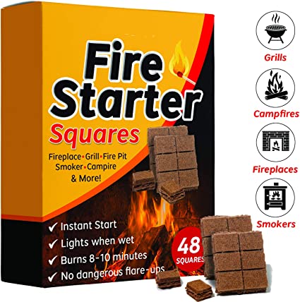 Bangerz Sunz Fire Starter Squares 48, Fire Starters for Fireplace, Wood Stove & Grill, Camp Fire Pit Charcoal Starters 50B, USA Made