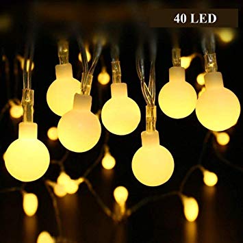 B-right 14.8ft Globe String Light, Battery Powered 8 Modes Outdoor Waterproof Decorative String Lights for Bedroom Patio Garden Parties Wedding, 40 LED Warm White