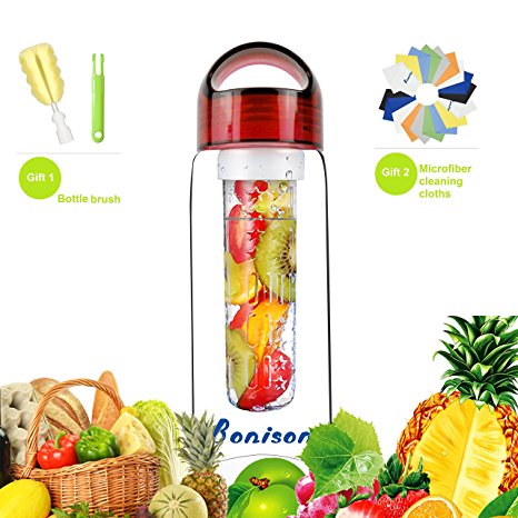 Bonison Sporty Tritan fruit infuser water bottle,Leak Proof ,Trendy Durable with Handle for fruit,Juice, Iced Tea, Lemonade & Sparkling Beverages (23 Oz)