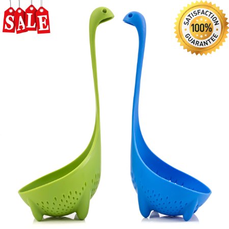 Wishstone Mom and Dad Nessie Colander Soup Ladle Food-safe 100 Nylon Dishwasher Safe Loch Ness Monster Stands Upright Cookware Tableware Kitchen Utensil Dipper Green and Blue - Mama and Daddy ladle