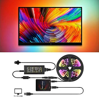 2M Mood Lighting LED Strip Kit for HDTV/PC, FORNORM RGB 5050 LED Light Strip Mood TV Backlight Kits, 60 LED/M, Color Changing via Video Music & Games, 5V 6A UK Power Adapter