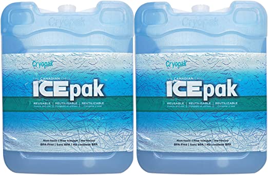 2pk - Medium Reusable Cooler Ice Packs (7.5 x 5.75 x 1.75 inch) for Lunch Box, Freezer, Camping, Picnic, Hunting Bag, Fishing Coolers