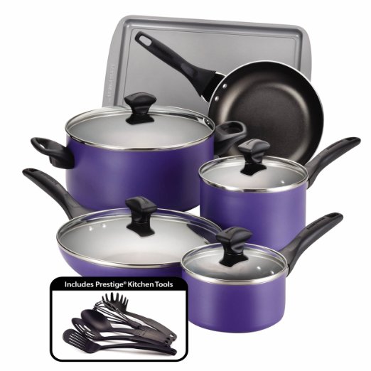 Farberware Dishwasher Safe Nonstick Aluminum 15-Piece Cookware Set, Purple