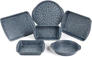 Russell Hobbs COMBO-5437 Nightfall Stone Non-Stick 6-Piece Bakeware Set – Includes Pizza Tray, Baking Tray, Roaster, Loaf Pan and Baking Tins, Durable Carbon Steel Ovenware, Oven Safe Up to 220°C