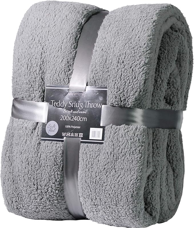 Adore Home Luxury King Size Fleece Blanket Teddy Bear Throws for Sofa Bed Luxury Soft Warm 200x240cm, Slate