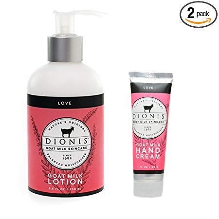 Dionis Goat Milk Body Lotion and Hand Cream 2 Piece Gift Set - Love