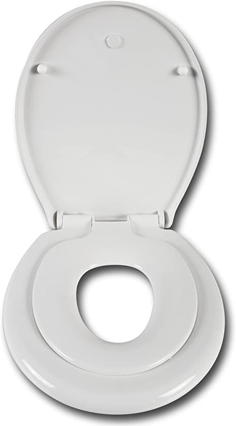 Family Child Toilet Seat, Soft Close Toilet Seat,Potty Training Toilet Seat for Toddler with Release Quick Clean &Top Fix/Blind Hole Fittings White