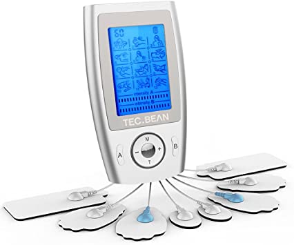 TEC.BEAN Rechargeable A/B Dual Channel TENS Unit Muscle Stimulator, Multi Modes Electronic Pulse Massager, EMS TENS Machine with 8 Electrodes Pads for Muscle Stiffness, Soreness, Aches and Pains