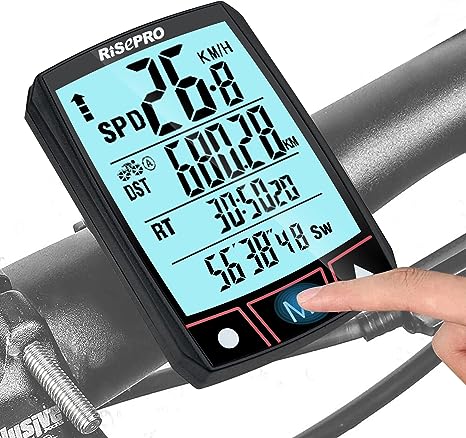 Wireless Bike Computer, RISEPRO Bicycle Speedometer and Odometer Wireless Waterproof Touchscreen Cycle Bike Computer with Backlight LCD Display & Multi-Functions