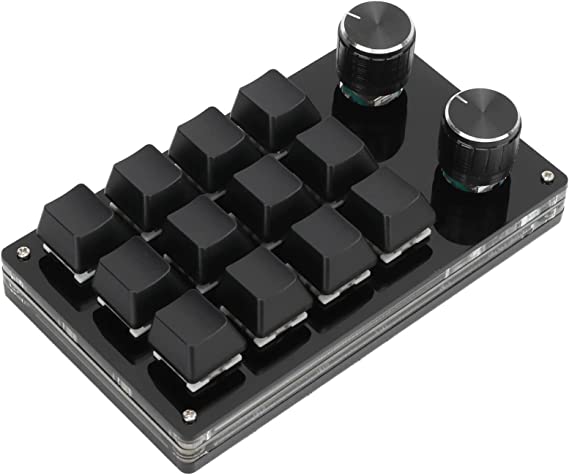 One Handed Mechanical Keyboard, 12 Key DIY Mechanical PC Gaming Keypad, Professional Shortcut Programmable Macro Keypad, Rotating Knob, RGB Lighting, for Office, Gaming(Black)